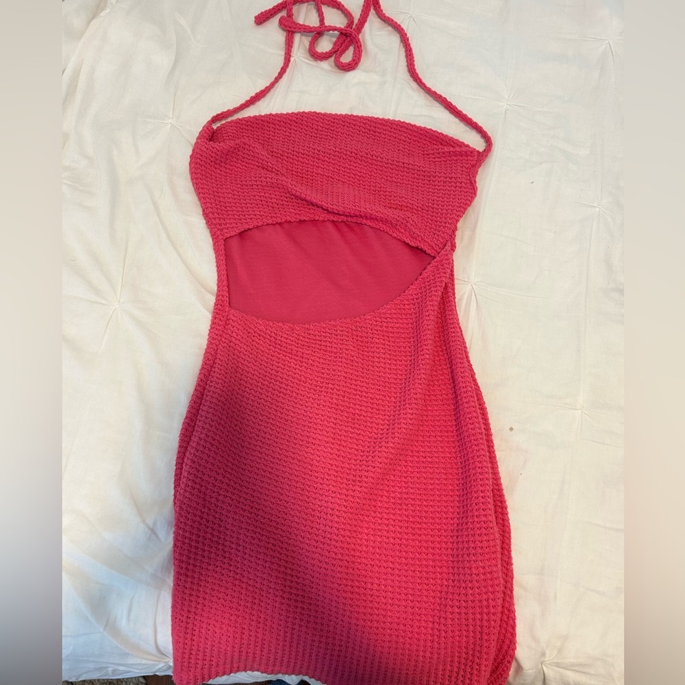 pink textured bodycon dress